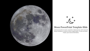 Slide featuring a realistic image of the moon and a text section with caption area, including a moon-and-stars graphic.