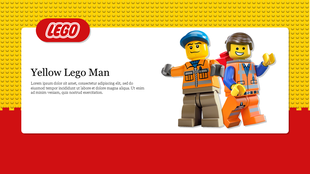 Lego characters wearing orange safety vests and helmets, with a yellow lego brick background and placeholder text.