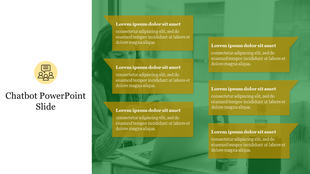Green chatbot PowerPoint slide with a person using a smartphone and text bubbles for conversation.