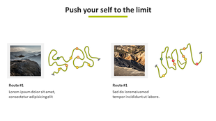 Slide featuring a motivational title, two images of landscapes, and winding route illustrations with checkpoints.