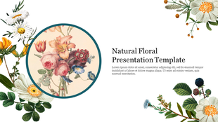 Floral themed PowerPoint template featuring a bouquet surrounding a central circular image on a white backdrop with text.