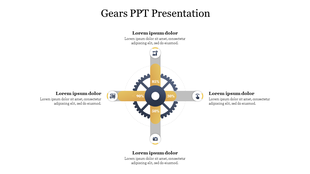 Slide featuring a gear with four segments, each displaying different percentages and associated icons in a cross layout.