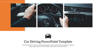 Car driving slide featuring images of vehicle interiors, emphasizing driving themes with placeholder text.