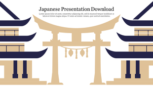 Japanese presentation template featuring traditional Japanese Torii gate and pagoda structures in minimalist design.