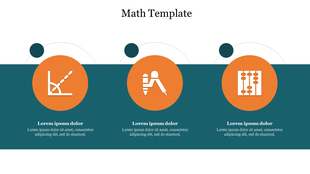 Math template with three circular icons: graph, tools, and abacus, displayed on a teal strip with placeholder text areas.