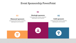 Three-tier sponsorship layout with icons for Diamond, Strategic, and Gold sponsors, each in separate colored blocks.