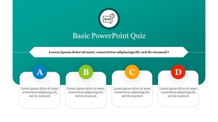 Basic quiz template featuring a central question text and four colour coded answer choices at the bottom.