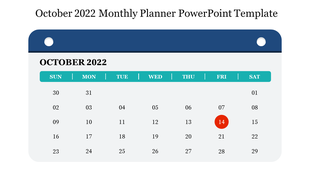 October 2022 calendar with a rounded gray background, bold teal month title, and red text for Sundays and their dates.