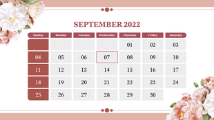A calendar showing September 2022 with the 7th highlighted, surrounded by floral designs.