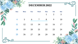 Decorative December 2022 calendar framed with floral corners and a blue underline beneath three midweek dates.