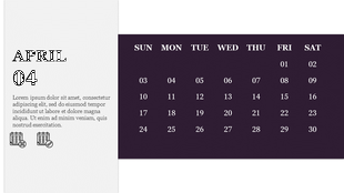 April 2022 planner layout showing the full calendar on a dark purple panel and a detailed focus on the 4th with description space.