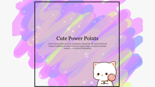 Slide with a pastel-colored abstract background and a cute cartoon cat holding a lollipop at the bottom-right corner.