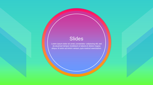 Colorful PowerPoint slide design with a circular gradient background and placeholder text.