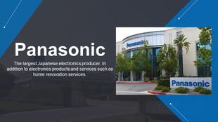 Panasonic company PowerPoint slide with an image of the building and text about its electronics production.