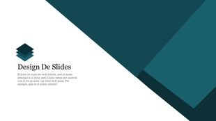 Design De Slides with layered blue diagonal shapes on the right and descriptive text with an icon on the left.