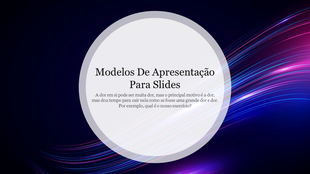 Modelos De Apresentacao Para Slides with a central white circle on a background with neon lines, displaying Portuguese text.