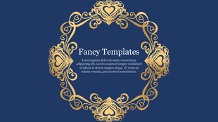 Golden ornate circular pattern with heart motifs on a dark blue background, with space for text in the center.