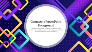 Geometric background slide with colorful squares and rectangles on a dark blue gradient, encircling a white text area.