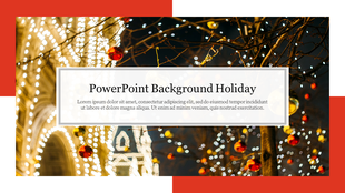 Slide with decorative holiday lights and baubles in the background, and a bordered white text box in the center.