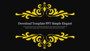 Simple and elegant template with ornate yellow floral designs on a black background and placeholder text in the center.