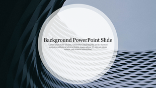 Slideshow PowerPoint slide with a modern abstract background featuring wavy patterns and a circular text area.