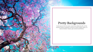 Pretty background showing a spring tree in full bloom next to a clean text section with a purple border.