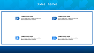 Slide design featuring four sections with numbered icons and placeholder text for each theme on a white and blue backdrop.