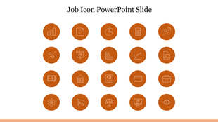 Twenty orange circular icons arranged in a 4x5 grid, each representing different job related symbols.