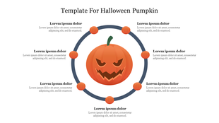 Halloween themed slide with a circular layout featuring a pumpkin in the center and smaller pumpkins around it with text.