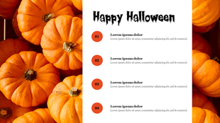 A Halloween themed PPT slide with pumpkins as the background and a heading, including numbered text sections.