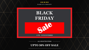 Black Friday sale poster with red paint stroke background, white bold text, and three labeled product name boxes.