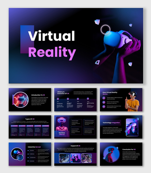 The Virtual Reality Presentation show VR headset user, neon visuals, types, uses, and tech concepts.