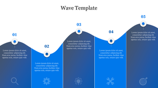 Five-step wave template with numbers, icons, and text boxes on each peak, creating a flowing timeline design.