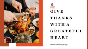 Holiday presentation slide showing a hands on carving of a turkey with a message of gratitude and festive details.