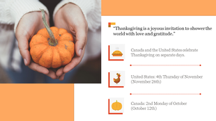 A pumpkin held in hands against a soft, blurred background with orange accents and three icons and text on the right.
