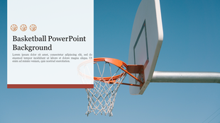 Basketball-themed presentation background with hoop and net image on the right and text on the left.