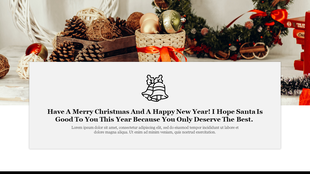 Christmas themed PowerPoint slide with a holiday message and a wreath with ornaments and pinecones with placeholder text.