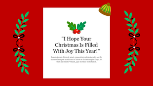 Christmas PowerPoint slide card with a festive red background, holly decorations, and a joyful holiday message.