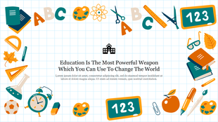 Educational border with various school related icons surrounding a text box on a grid background.