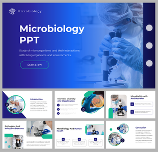 Microbiology PPT slides focus on the study of microorganisms and their interactions with living organisms.