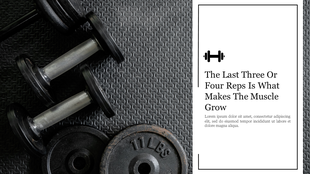 Fitness Presentation background slide dumbbell image with the quote and placeholder text.