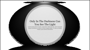 Dark PowerPoint background slide with a spotlight effect highlighting a central quote about light and darkness.