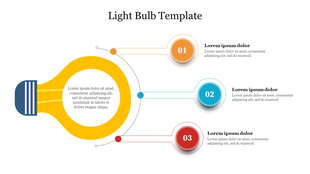 Slide with a light bulb illustration on the left, paired with three numbered colorful circles in orange, blue, and red.