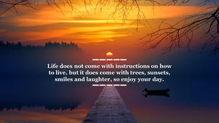 PowerPoint background image of a sunset with a quote on life, featuring trees and a serene landscape.