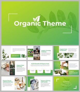 Informative slides on organic products, including meat, dairy, beauty, and textiles, with a focus on sustainability.