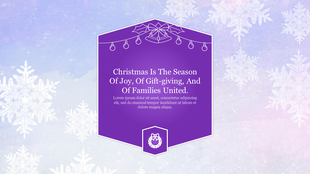Christmas slide with snowflakes, and a greeting inside a purple hexagonal shaped frame, with decorative lights on top.