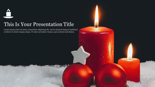 Festive template featuring red candles, a star-shaped ornament, and holiday decorations placed in a caption areas.