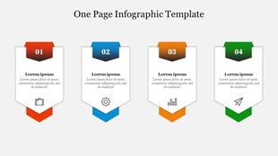 One page Infographic featuring four vertical banners with icons and placeholder text in numbered sequence.