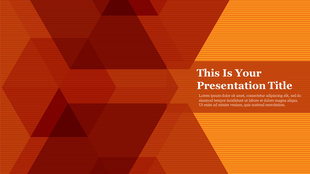 Abstract red and orange background with geometric overlapping shapes and lined texture, presentation title on the right.