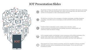 A slide explaining IOT concepts with a focus on sensors, data exchange, smart home applications, and technology convergence.